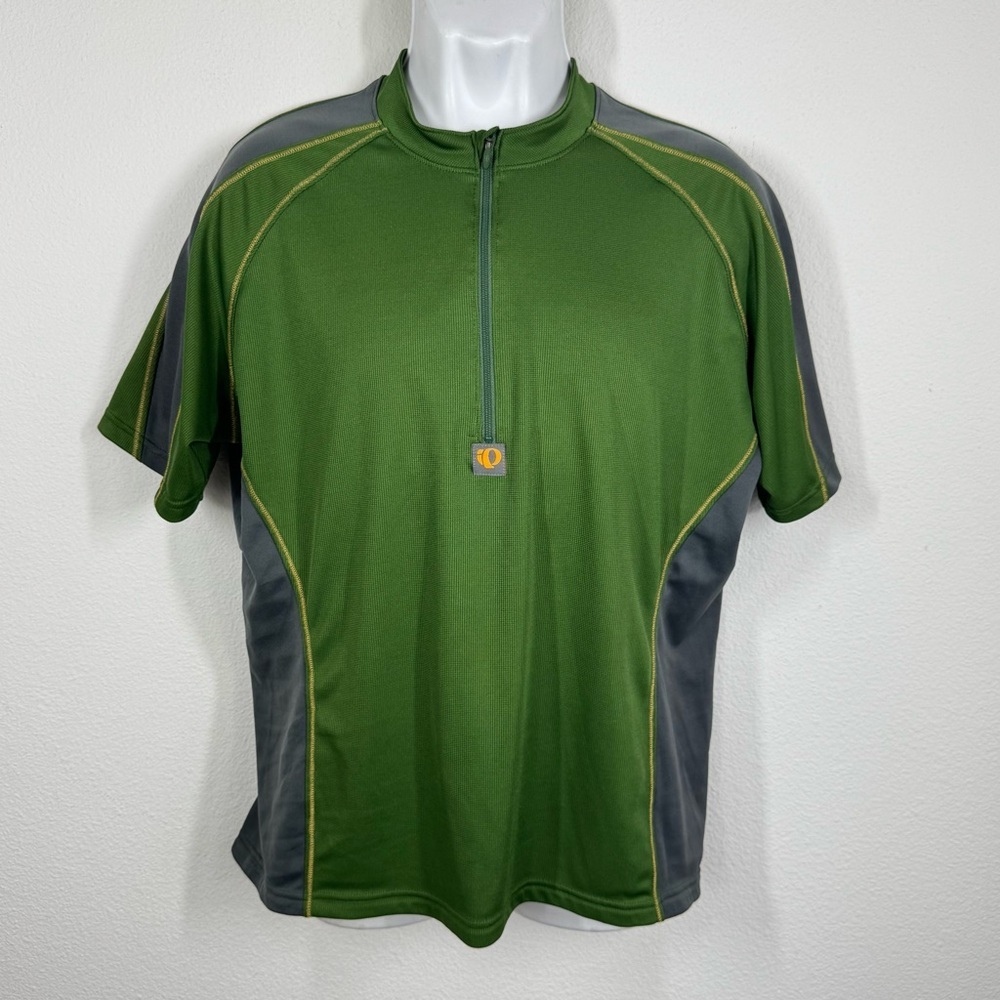 Pearl Izumi Men Cycling Jersey Green Sz L 1/4 Zip Colorblock